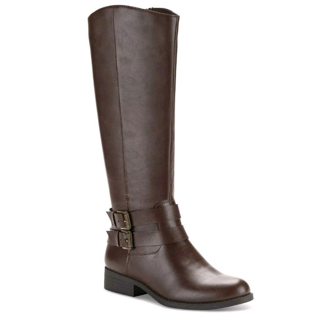 Style & Co~Sz 12M~MALIAA Tall Knee High Riding Boot Ankle Zipper Brown Wide Calf